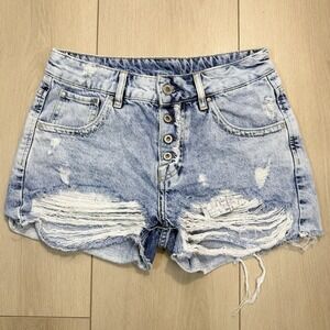 Pepe Jeans London RD3 Bonita High‎ Rise Distressed Denim Shorts Women's Sz 26